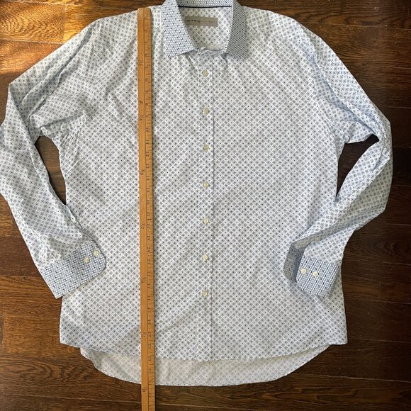 Etro long-sleeve button-up Cotton shirt White with Blue Squares-Sz. 44-XL - Picture 10 of 15